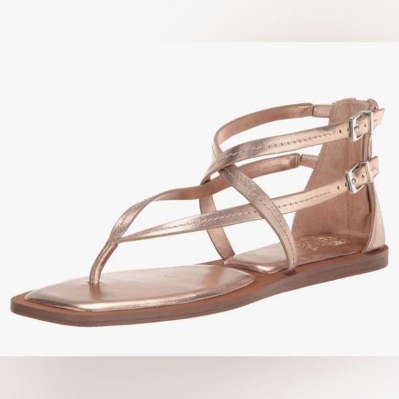 Vince Camuto Golden Champagne Leather Brenndie Buckle Sandal Size 71/2 - Picture 3 of 8